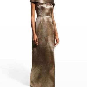 Teri Jon - Elegant Gold Off-Shoulder Evening Gown